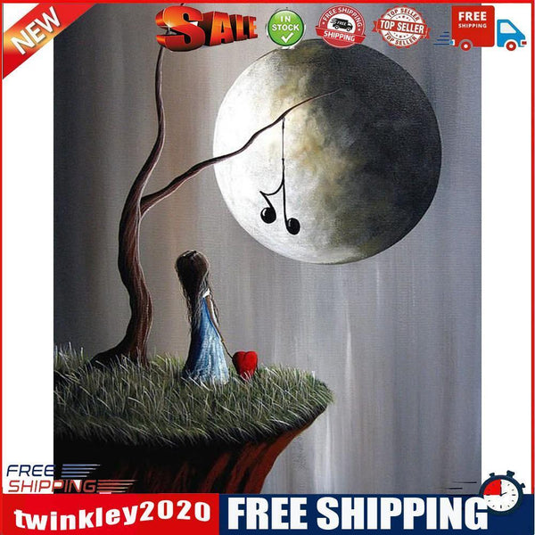 Hand Painted on Canvas DIY Girl Moon Oil Paint By Numbers Drawing Kit Craft