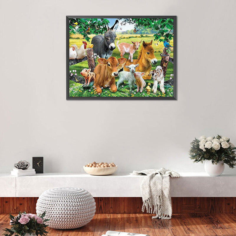 Animals on Grass Oil Paint By Numbers Kits DIY Animal Art Home Decoration Gift