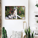 Frameless Oil Painting Picture By Number Cats On the Railing Hand Painted Craft