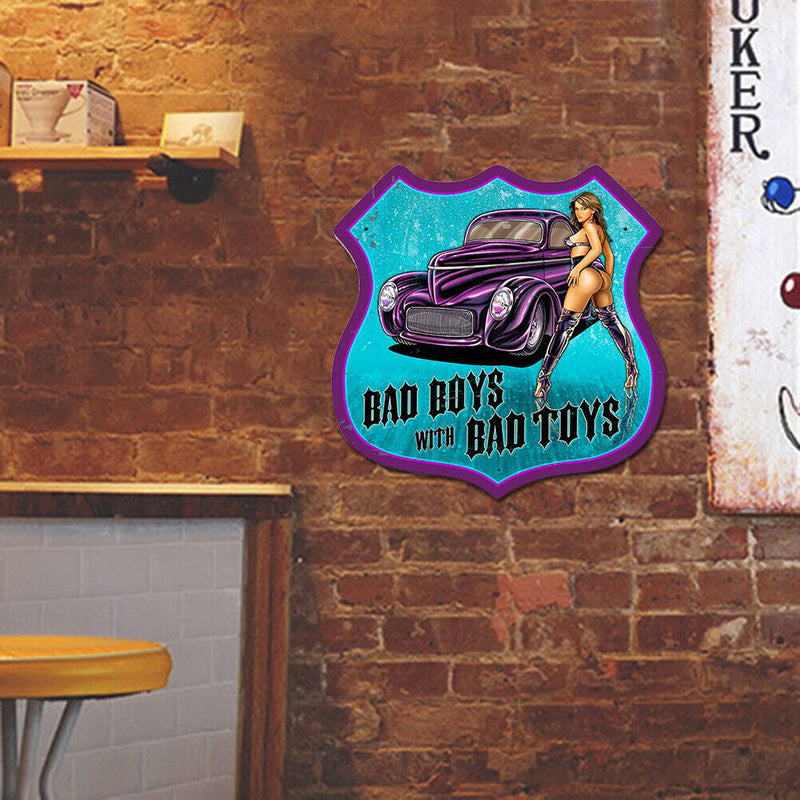 Bad Boys Shield Shape Metal Plate Tin Sign Plate Poster for Bar Club Accessory