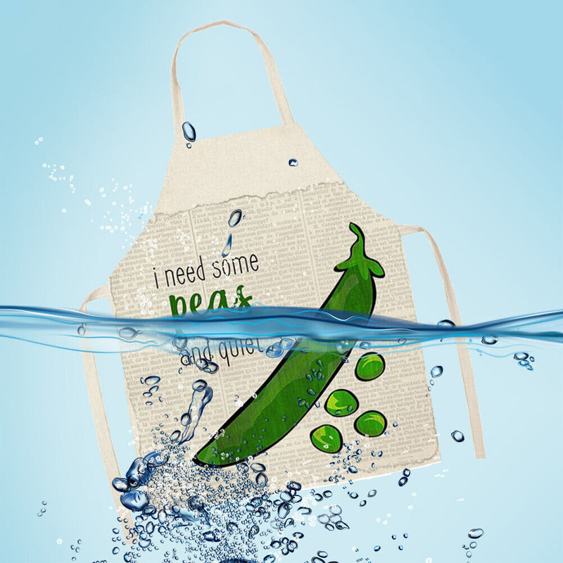 Pea Printed Women Kitchen Aprons Waterproof Linen Oil-proof Apron (82x68cm)