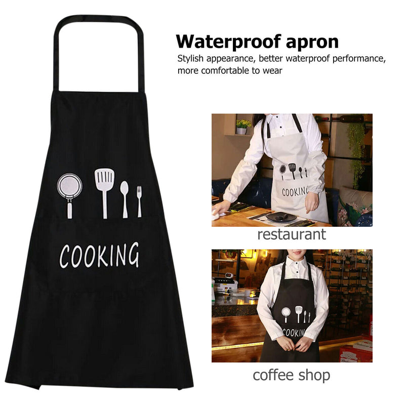 Kitchen Apron Waterproof Oil-Proof Cooking Chef Aprons with Pocket (Black) Newly