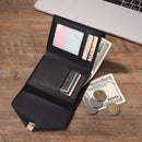 Retro Leather Solid Color Trifold Short Wallet Women Card Holder (Black)