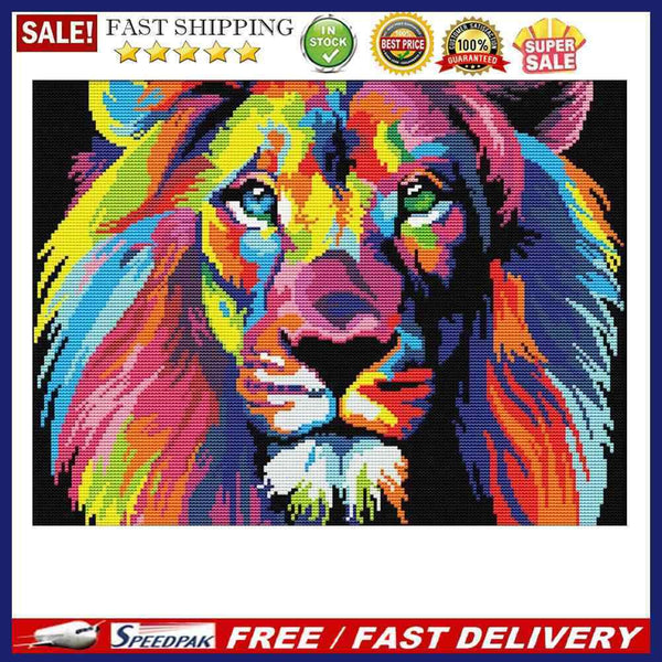 11CT Counted Full Embroidery Set Colorful Lion Needlework DIY Cotton Needlewo