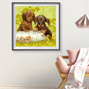 5D DIY Two Puppies Full Round Drill Mosaic Diamond Painting Kit Wall Rhinestone