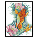 Part Embroidery Carp Flowers 2-Strand 14CT Print Fabric Cross Stitch Needle