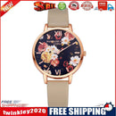 Trendy Fashion Mirror Face Flower PU Leather Wrist Watch (Beige)