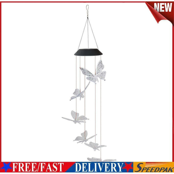 LED Solar Wind Chime Butterfly Light Color Changing IP65 Hanging Lamp (C) #F