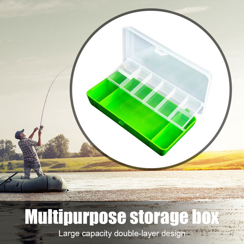 11 Compartments Fishing Box Double Layer Lure Hook Storage Case (Green) Newly