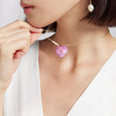 Healing Magic Wand Gift Energy Jade Heart Pendant Gem Pink Crystal Necklace
