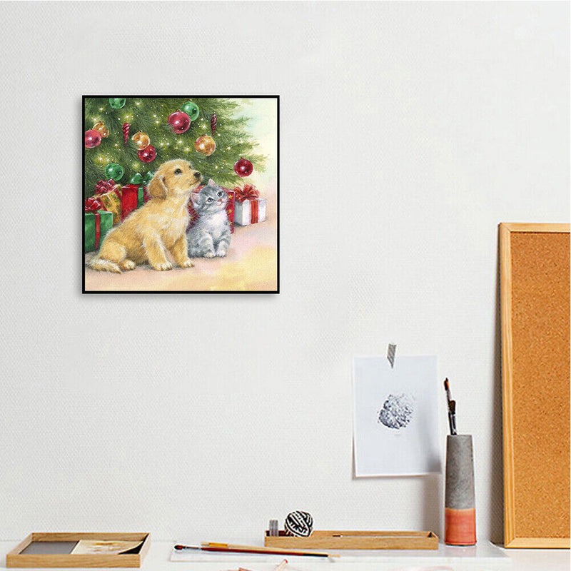 Christmas Cat Dog Pattern Acrylic Drawing DIY Oil Paint by Numbers Home Dec
