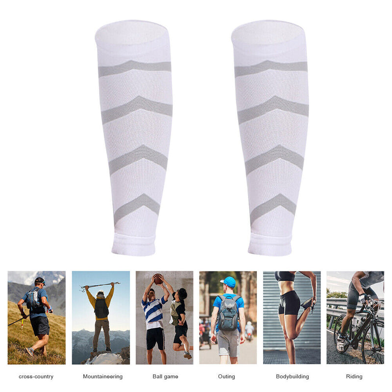 Leg Calf Shin Splints Support Running Athletics Compression Sleeves (White)