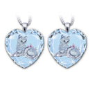 Heart Shaped Jewelry Cat Pattern Pendant White Crystal Women's Necklace