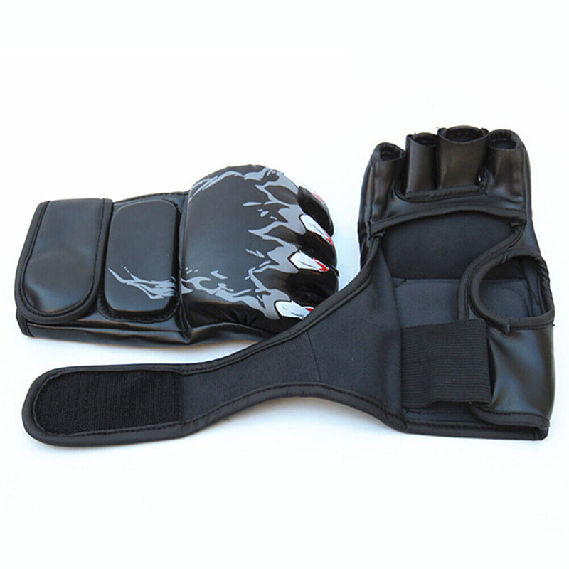 2pcs Boxing Gloves Muay Thai Training Half Finger Gloves (Tiger Claw Black)