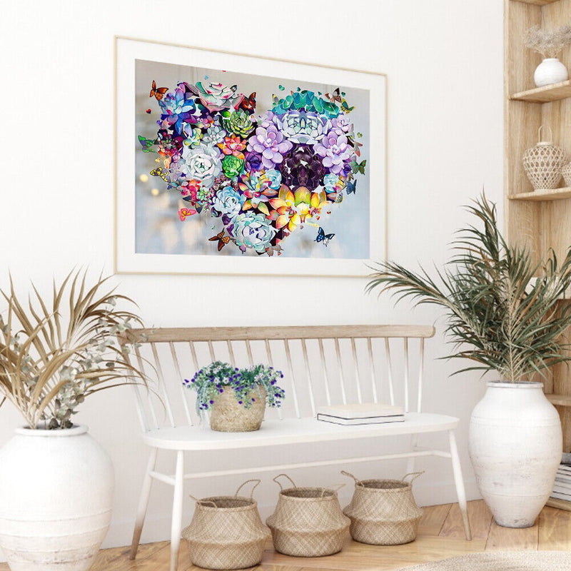 DIY Succulent Heart Oil Paint by Numbers Drawing on Canvas Pictures Home Deco
