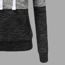 Autumn Winter Women Long Sleeve Hit Color Stitching Drawstring Leisure Hoodies