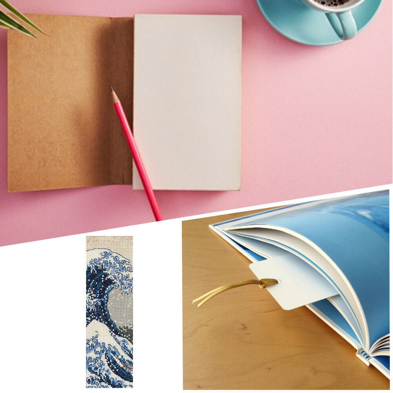 14CT Wave Counted Bookmark Cross Stitch Set Double Side Embroidery Tassel