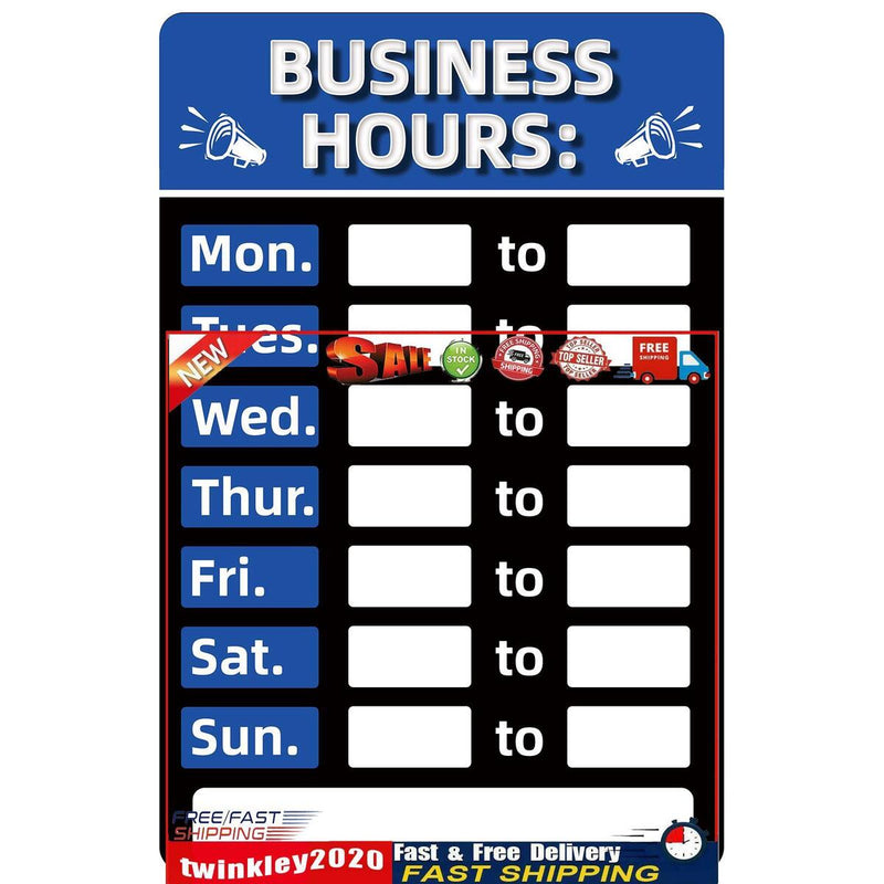 Business Hours Sign Hours of Operation Signs for Window / Door (Blue) Newly