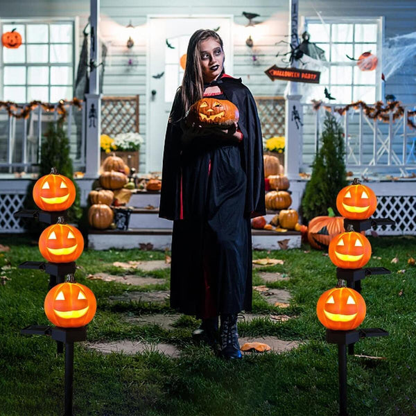 2 Pack Solar Powered Jack-O-Lantern Gar Halloween Decorations Outdoor~