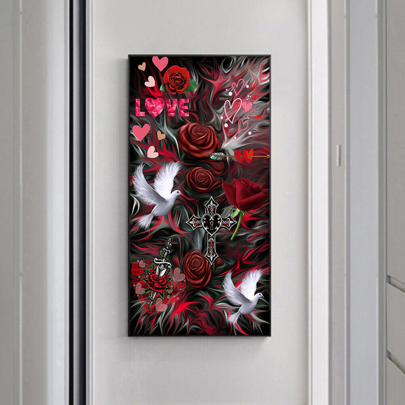 Cross and Dove on Flowers Oil Paint By Numbers DIY Frameless Drawing for Ad