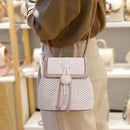 Straw Woven Backpack Beach Female Fashion Leather Pompom Travel Shoulder Bags