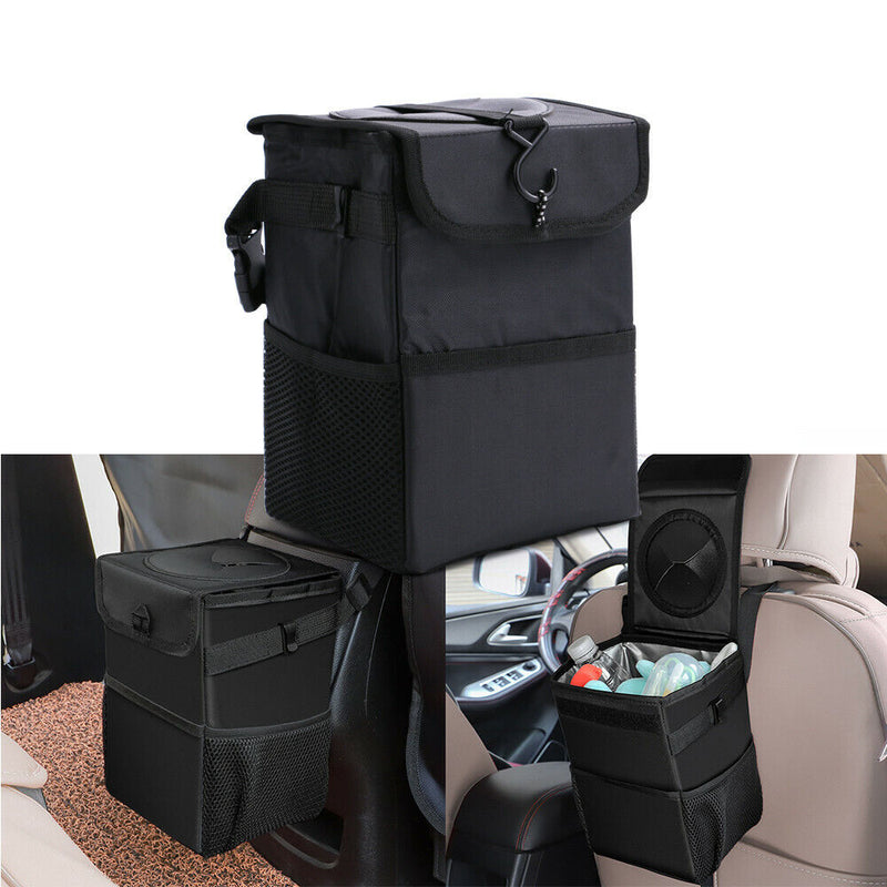 Portable Car Trash Can Garbage Bin Bag Organizer for Vehicles Waterproof Black