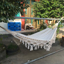 Camping Pure Double Hammock Outdoor Backyard Canvas Tassel Sleeping Swing Bed