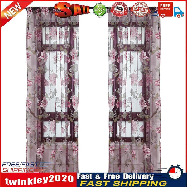 Peony Tulle Curtains for Living Room Floral Window Sheer Curtain (Purple) Newly