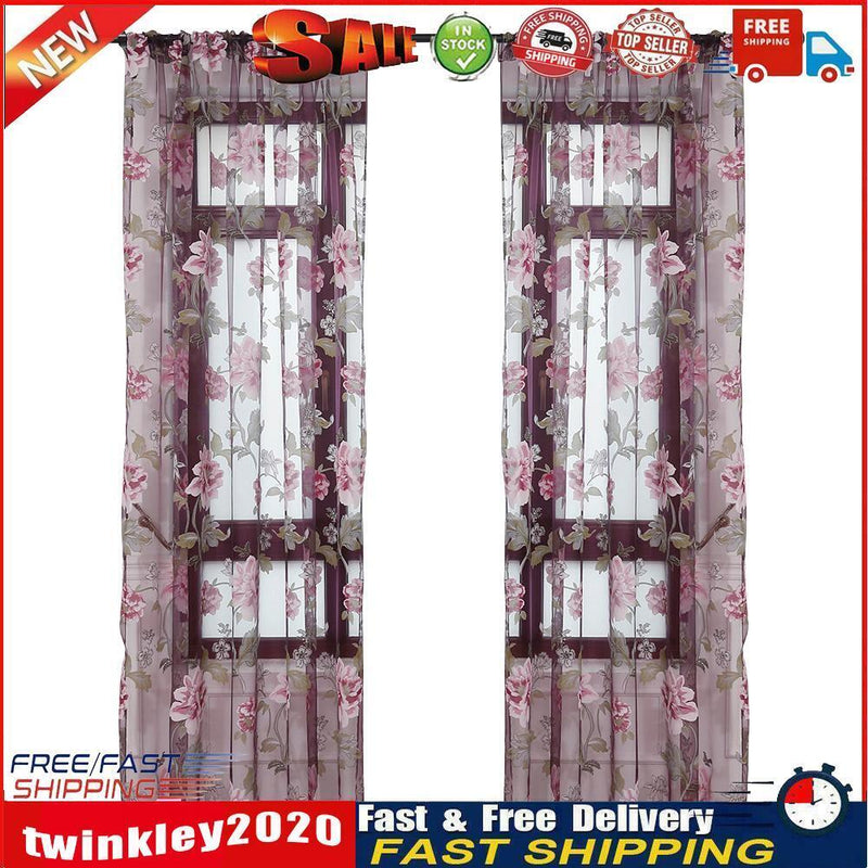 Peony Tulle Curtains for Living Room Floral Window Sheer Curtain (Purple) Newly