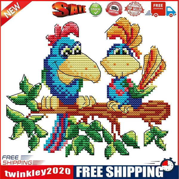 Parrots Cotton Cross Stitch 14CT Stamped Manual DIY Embroidery Kits (DA457)