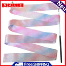 Flashing Glitter Dance Ribbon Gymnastics Ballet Twirling Stick (2m Black)