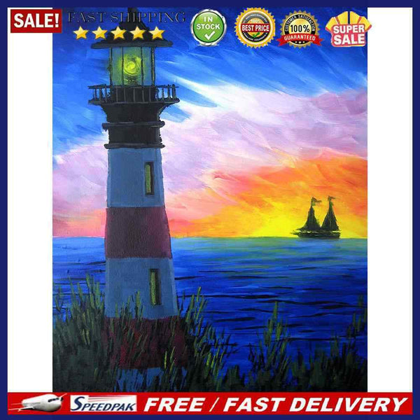 Evening Lighthouse Oil Paint By Numbers Kits DIY Canvas Wall Art Picture Craft