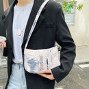 Fashion Women Floral Letters Printed Shoulder Underarm Bag Handbags (White)
