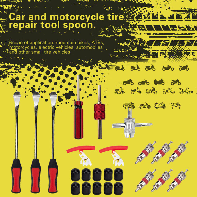 24pcs/set Car Bike Tire Spoons Levers Red Rim Protectors Caps Cores Tools Kit