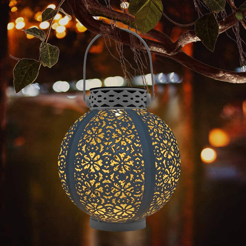 Creative Solar LED Iron Art Lantern Light Garden Yard Lighting Projector Lamp