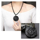 Lucky Obsidian Carving Pendant Yin Yang Dragon and BaGua Necklace Black X1D8