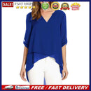 Fashion Women V-neck Pure Color Tops 3/4 Sleeve Chiffon Irregular Loose T-shirt