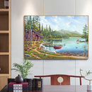 5D Round DIY Full Kit Wood House by Lake Drawing Diamond Drill Painting Art