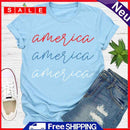 Independence Day Print Letter Tea T-Shirt (Light Blue XL)