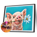5D DIY Diamond Painting Pig with Daisy Full Round Drill Home Decoration Gif