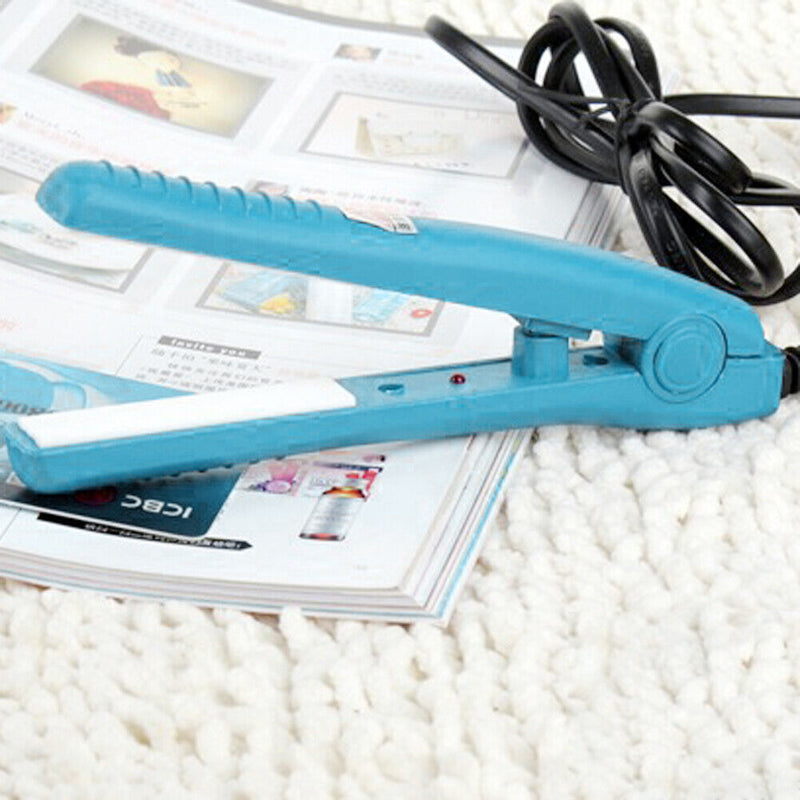 Mini Hair Straightener Flat Iron Curler  Ceramic Tourmaline Plates(Blue)