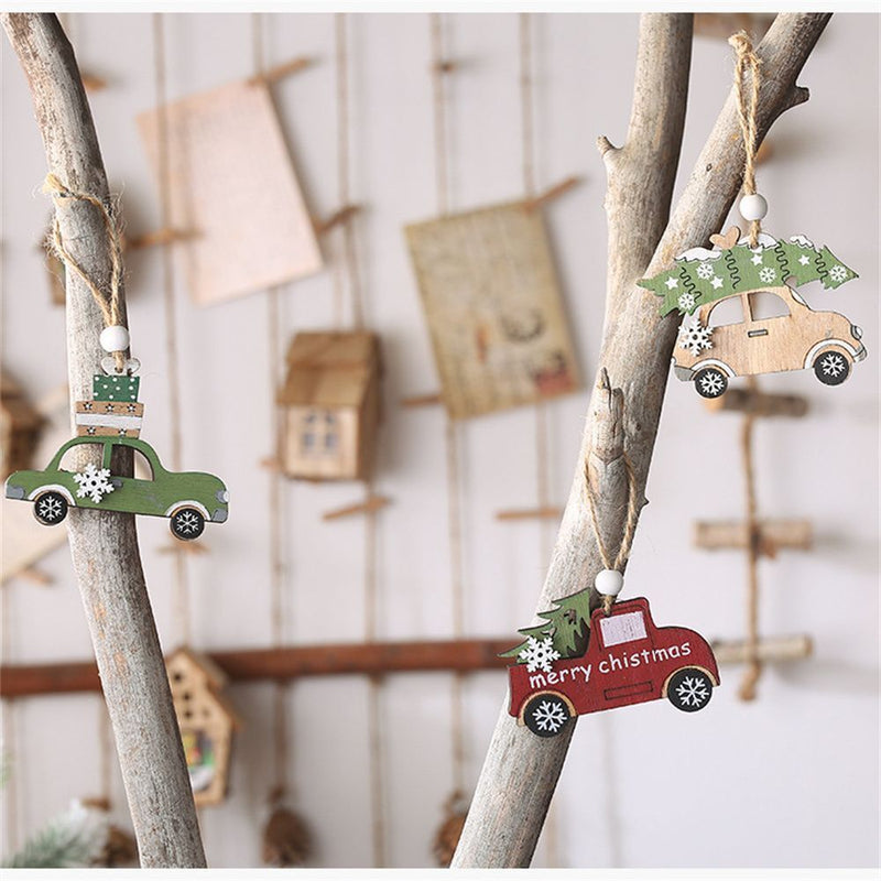 Decorations Car Christmas Tree Decor Wooden Hanging Pendant Craft Ornaments