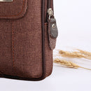 Men Canvas Mobile Phone Bags Double-layer Zipper Fanny Pack (Dark Coffee)