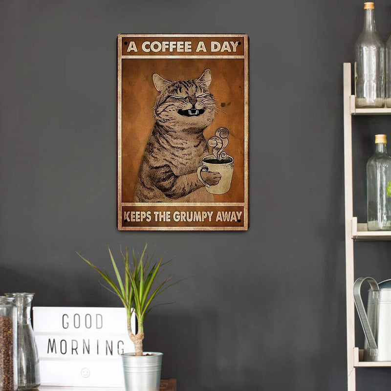 Coffee Cat Retro Metal Plate Tin Sign for Bar Pub Club Cafe Wall Art Decor