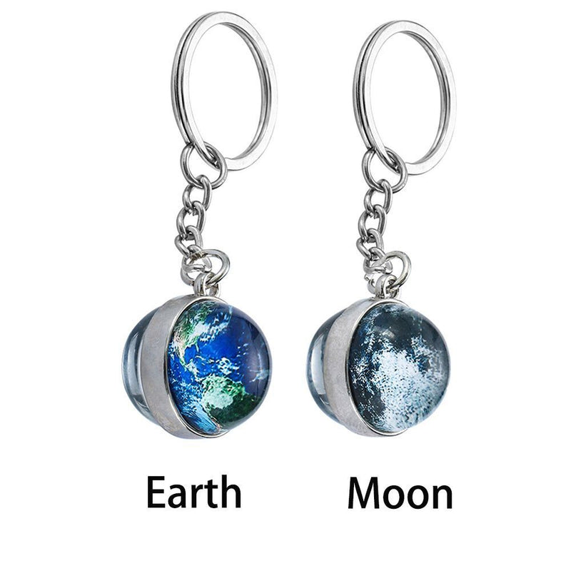 Unique Glass Dome Galaxy Ball Planet Keyring Solar System Keychain Double Sided