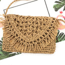 Women Paper Rope Hand-Woven Tassel Shoulder Bags Casual Beach Messenger Flap Bag