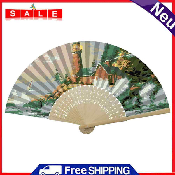 Seaside Lighthouse Oil Paint Folding Fan By Numbers DIY Home Decoration Gifts