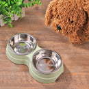 Dog Double Bowl Puppy Food Feeder Stainless Steel Pet Drinking Dish (Green)