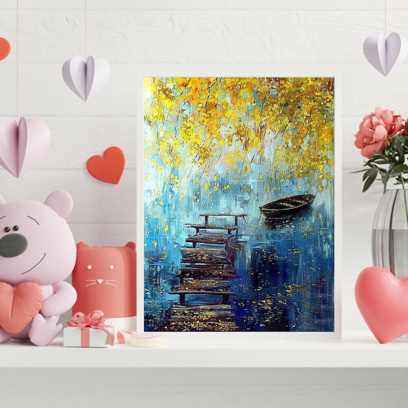 Frameless Oil Paint By Numbers Riverside Boat DIY Canvas Picture Craft Kit