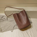 Ladies Leather Handbag Women Pure Color Totes Fashion Bucket Travel Shoulder Bag